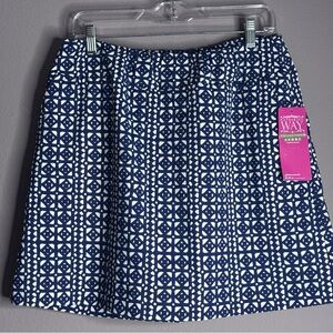 Katherine Way Collection Navy Blue White A-Line geo-Print Golf Skirt Skort Sz XL